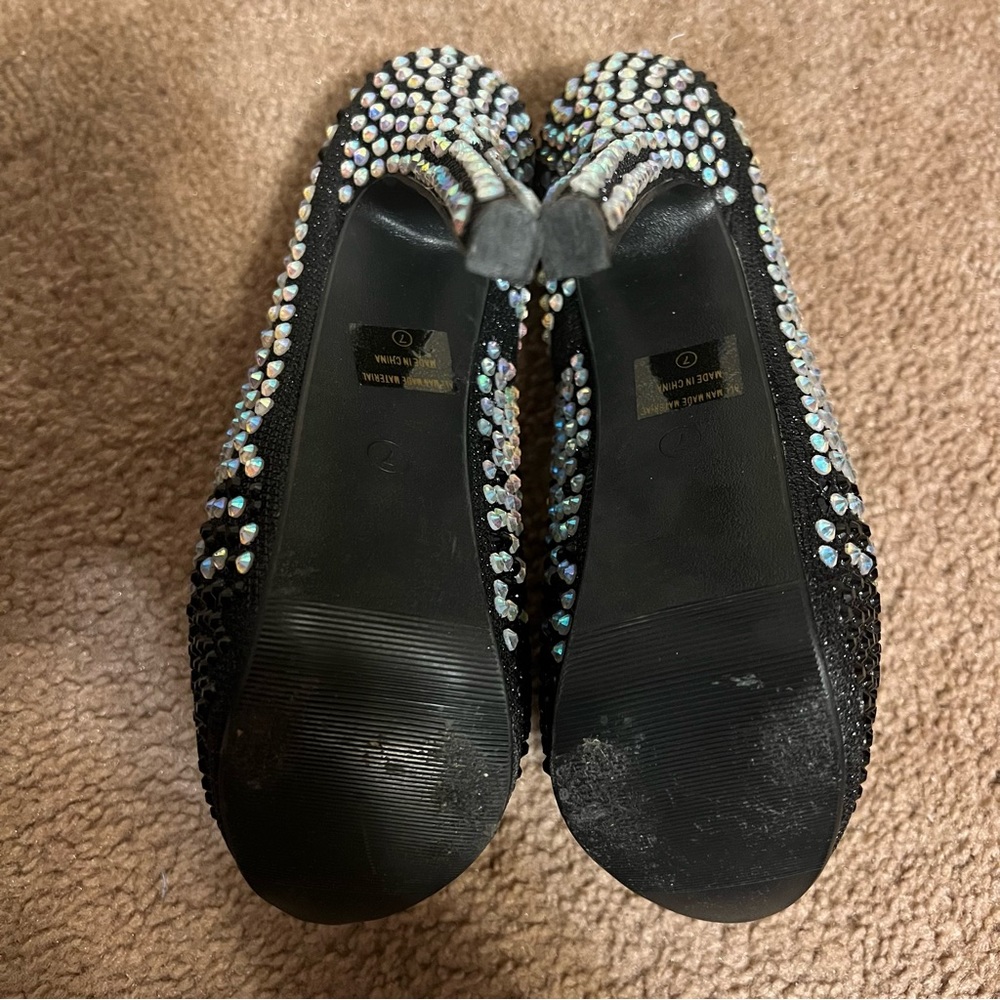 Jeru Black Sparkle Rhinestone Dress High Stiletto Platform Pumps US Size 5 1/2 - Picture 6 of 9